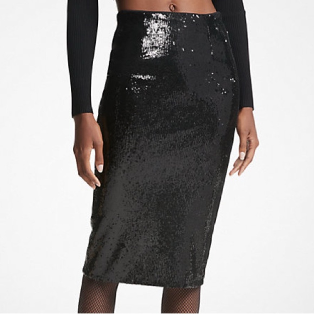 MICHAEL Michael Kors Black Sequin Midi Skirt